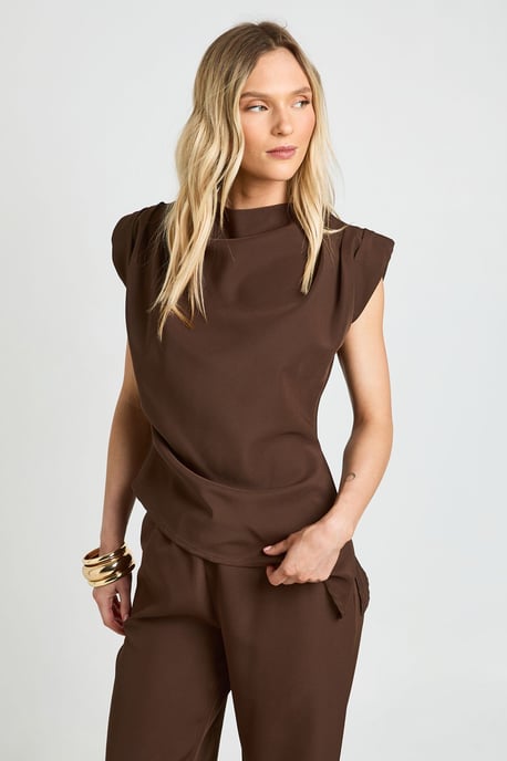 Petite Asymmetric Shoulder Pad Top & Straight Leg Trouser Co-Ord - Image 3