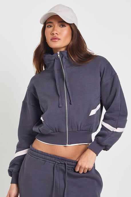 Funnel Neck Contrast Panel Sweatshirt Tracksuit - Image 3