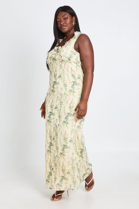 Plus Floral Chiffon Ruffle Detail Maxi Slip Dress - Image 1