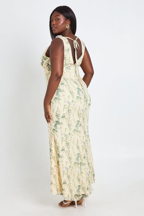 Plus Floral Chiffon Ruffle Detail Maxi Slip Dress - Image 2