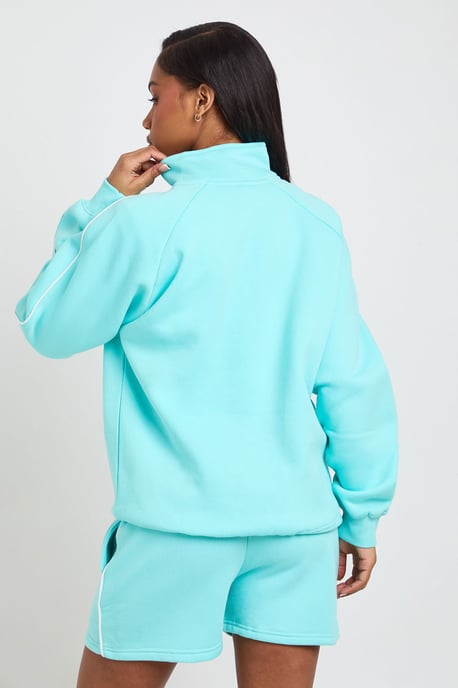 Half Zip Sweatshirt Piping Detail Short Tracksuit - Image 2