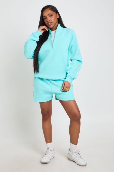 Half Zip Sweatshirt Piping Detail Short Tracksuit - Image 3