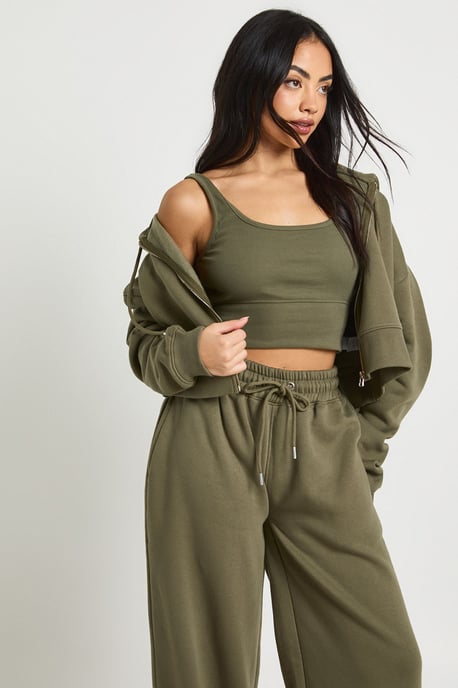Deep Hem Crop Top 3 Piece Hooded Tracksuit - Image 3