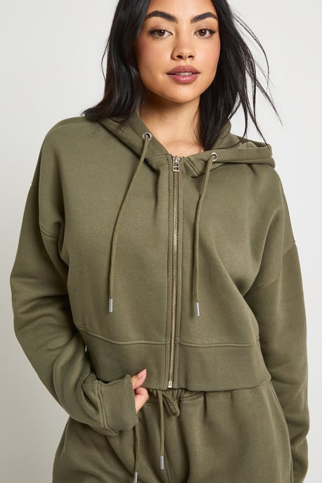 Deep Hem Crop Top 3 Piece Hooded Tracksuit - Image 4