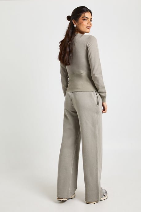 Washed Deep Hem Popper Bomber Sweatshirt Tracksuit - Image 2