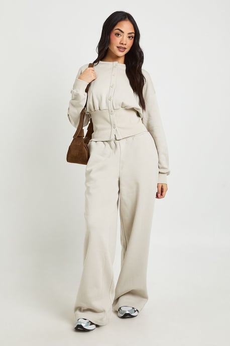Cinched Waist Button Through Sweatshirt Tracksuit - Image 1