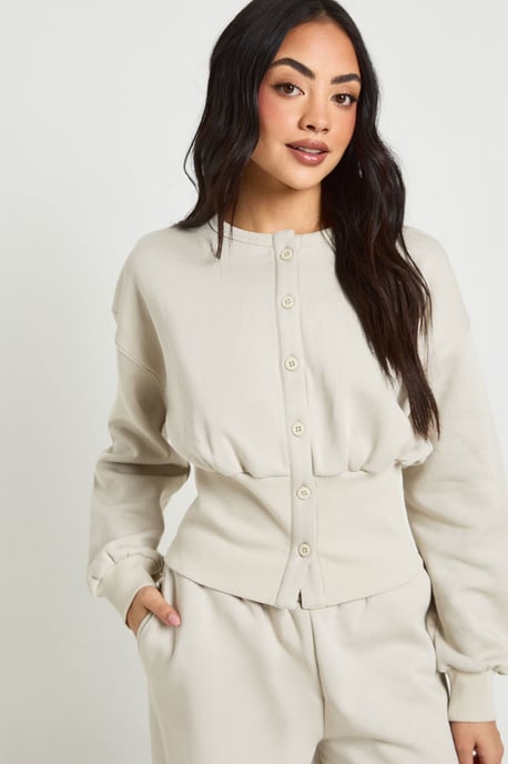 Cinched Waist Button Through Sweatshirt Tracksuit - Image 3