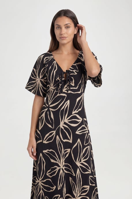 Tall Floral Print Textured Volume Sleeve Midaxi Dress - Image 4