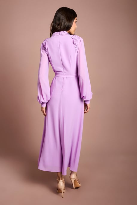 Lace Trim Collared Georgette Shirt Dress - Image 3