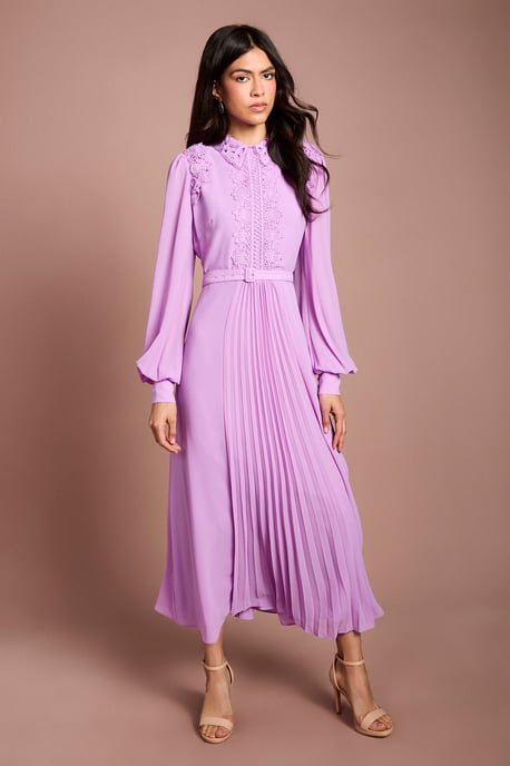 Lace Trim Collared Georgette Shirt Dress - Image 4