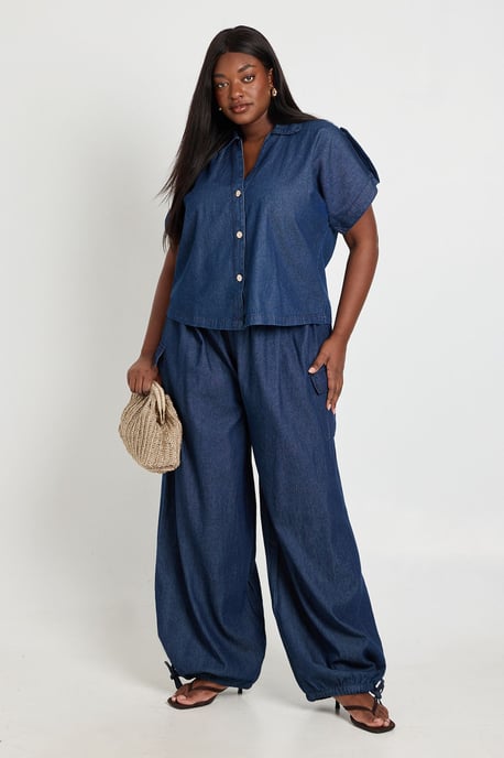 Plus Chambray Short Sleeve Button Down Shirt - Image 3