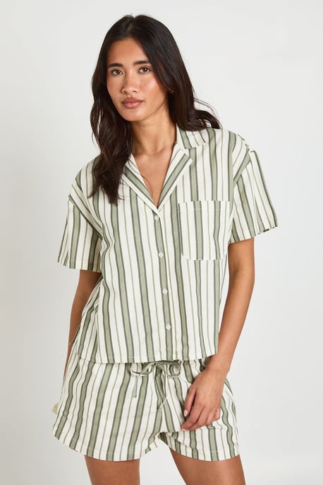 Premium Linen Stripe Short Sleeve Shirt - Image 1