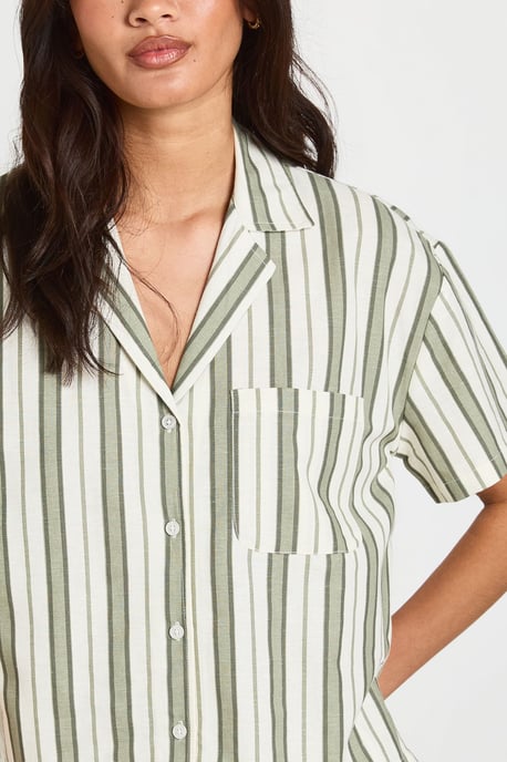 Premium Linen Stripe Short Sleeve Shirt - Image 4