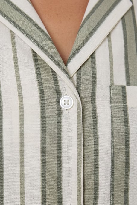 Petite Premium Linen Stripe Short Sleeve Shirt - Image 3