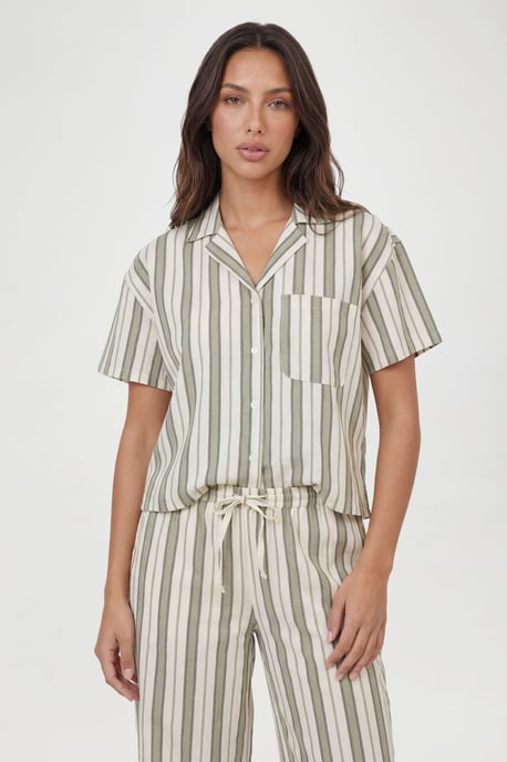 Petite Premium Linen Stripe Short Sleeve Shirt - Image 4