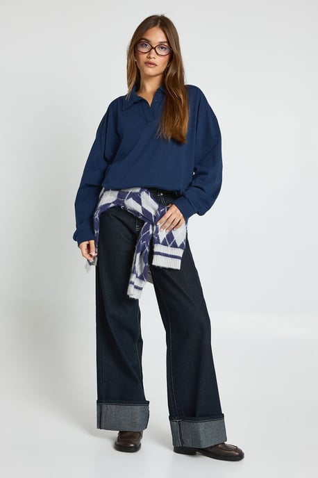 Heavy Cotton Button Detail Collared Rugby Top - Image 3