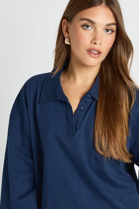 Heavy Cotton Button Detail Collared Rugby Top - Image 4