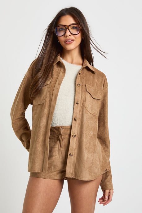 Faux Suede Oversized Shirt - Image 1