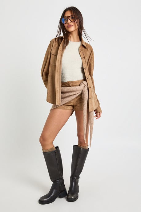 Faux Suede Oversized Shirt - Image 3