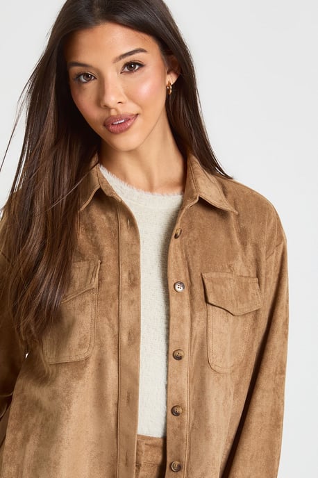 Faux Suede Oversized Shirt - Image 4