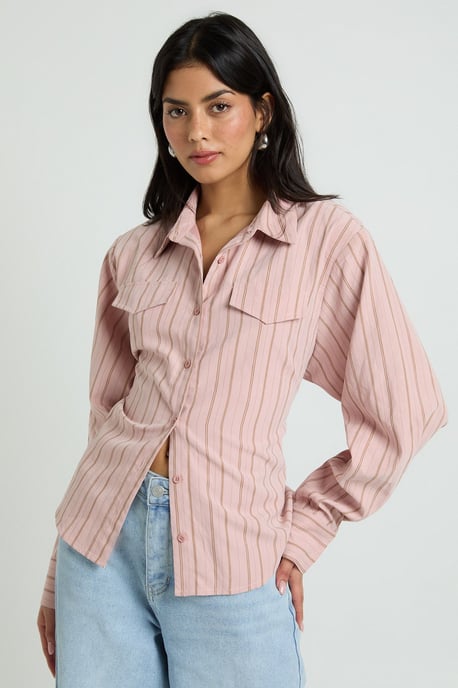 Cinched Stripe Fitted Shirt - Image 1