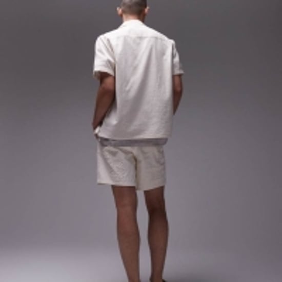 Topman co-ord lades på broderade linnemix shorts i ecru - Image 4