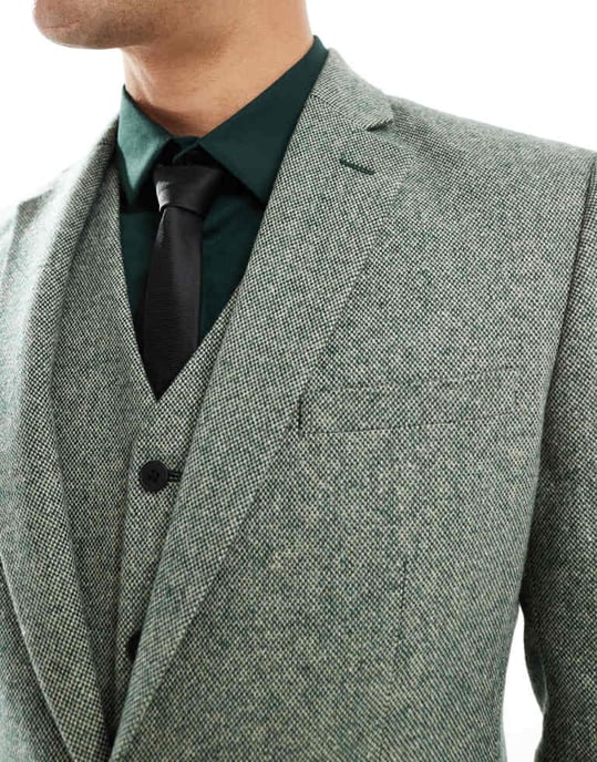 ASOS DESIGN slim fit wool mix suit jacket in bottle green tweed - Image 3