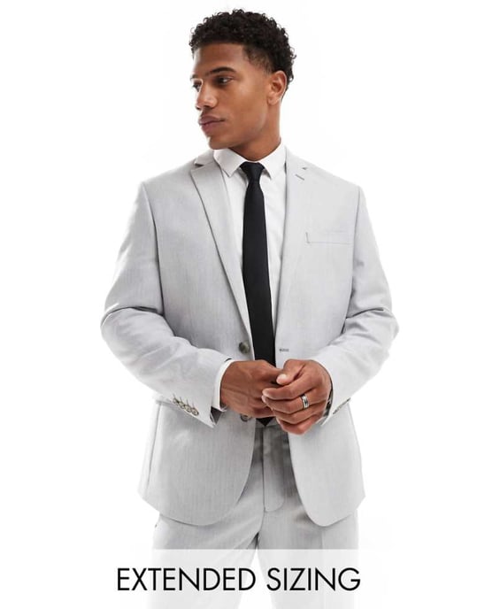 ASOS DESIGN slim suit jacket in grey herringbone - Image 1
