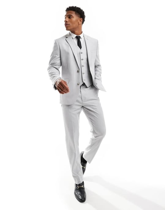 ASOS DESIGN slim suit jacket in grey herringbone - Image 3