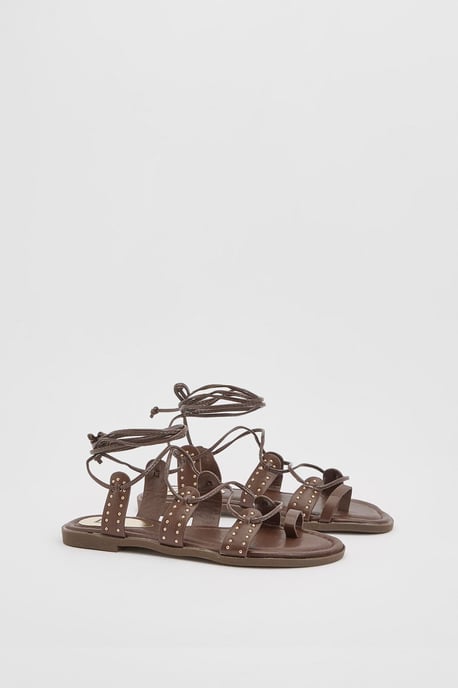 Carla Faux Leather Studded Gillie Wrap Flat Sandals - Image 3