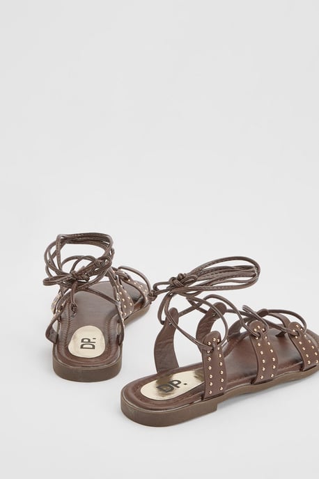 Carla Faux Leather Studded Gillie Wrap Flat Sandals - Image 4