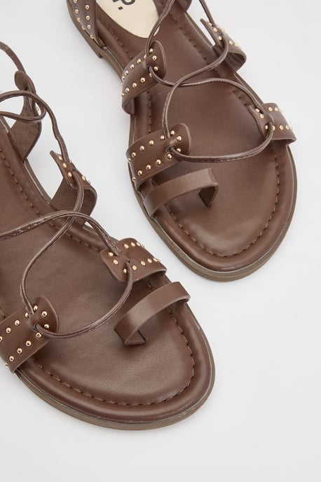 Carla Faux Leather Studded Gillie Wrap Flat Sandals - Image 5