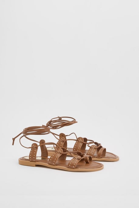 Carla Faux Leather Studded Gillie Wrap Flat Sandals - Image 3