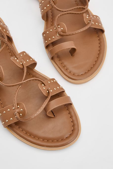 Carla Faux Leather Studded Gillie Wrap Flat Sandals - Image 5
