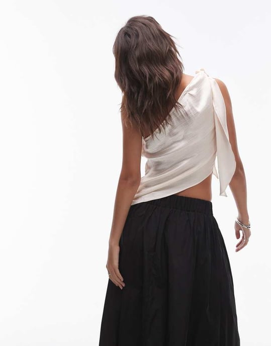 Topshop knot one shoulder top in ivory - Image 3