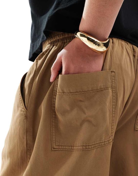 ASOS DESIGN Curve soft wide leg trouser in washed caramel - Image 3