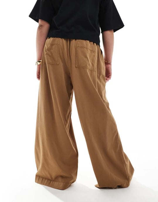 ASOS DESIGN Curve soft wide leg trouser in washed caramel - Image 4