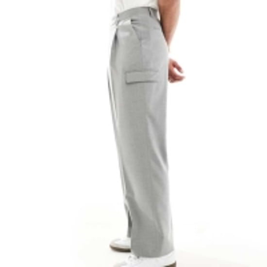 ASOS DESIGN wide leg smart co-ord cargo trouser in grey - Image 3