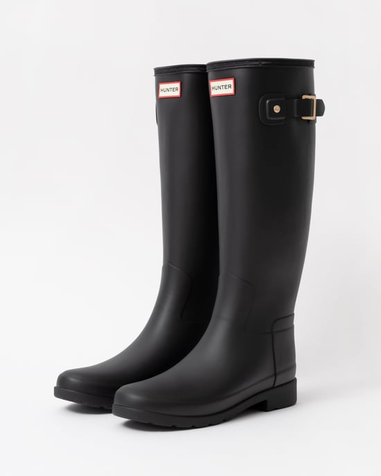 Refined Refined Gold Trim Tall Boot Boot Logo Detail in Black Tall Wellington Boots - Image 1