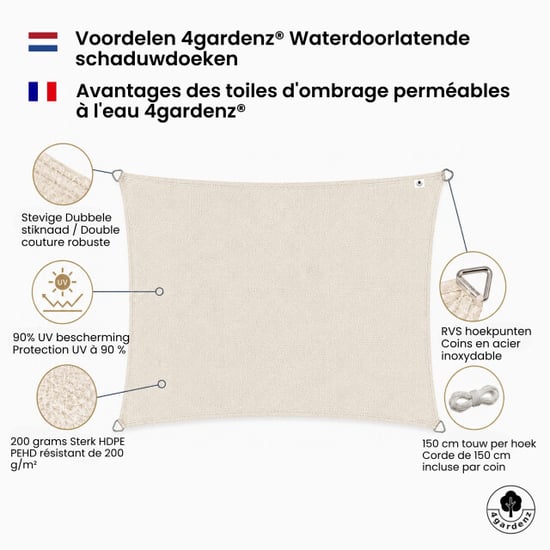 4gardenz Schaduwdoek waterdoorlatend rechthoek 4x6 mtr - - Image 4