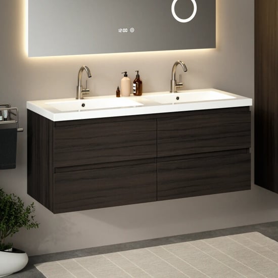 Mirlux Badkamermeubel asora 120cm 2 kraangaten walnoot wastafel wit - Image 3