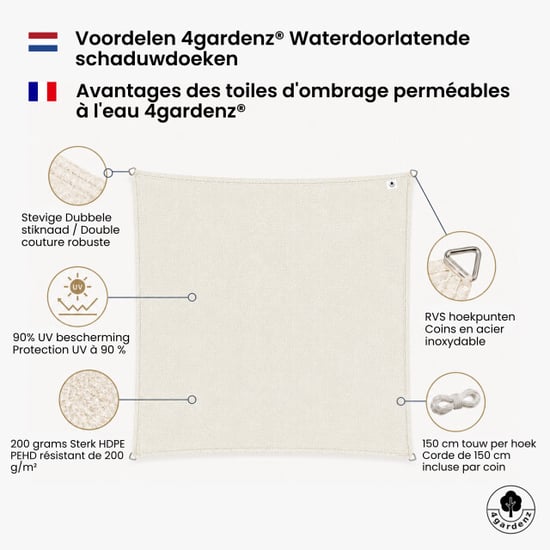 4gardenz Schaduwdoek waterdoorlatend vierkant 4x4 mtr - - Image 5