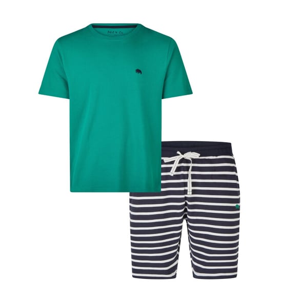Phil & Co Heren shortama korte pyjama set groen/donkerblauw gestreept - Image 1