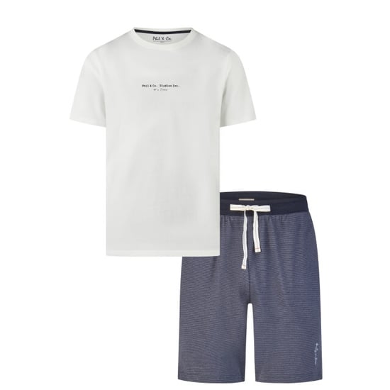 Phil & Co Heren shortama korte pyjama set wit/donkerblauw gestreept - Image 1