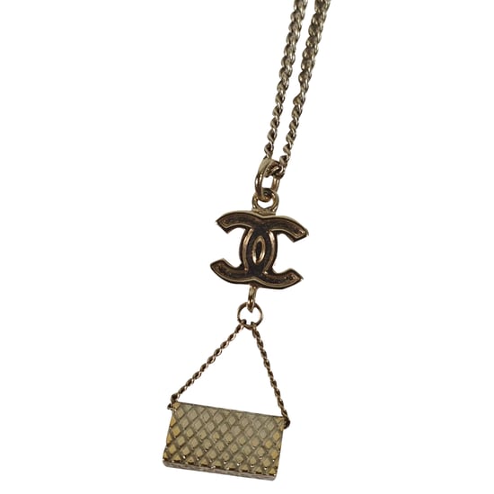 Chanel 2003 CC Geplakte Emaille Flap Tas Hanger Ketting in Goud Metaal - Image 6