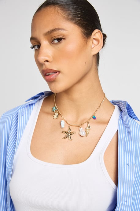Statement Ocean Detail Charm Necklace - Image 1