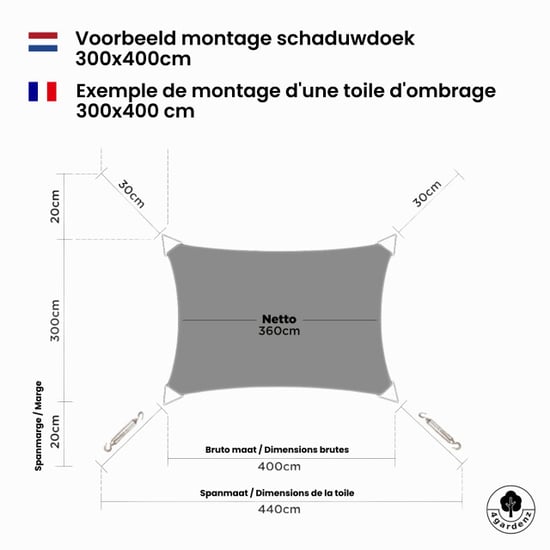 4gardenz Schaduwdoek waterdoorlatend rechthoek 2x4 mtr - - Image 3