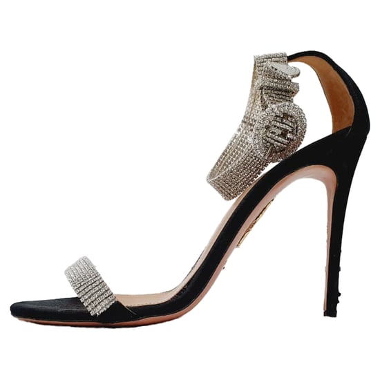 Aquazzura Crystal-Embellished Sandal Heels in Black Suede - Image 4