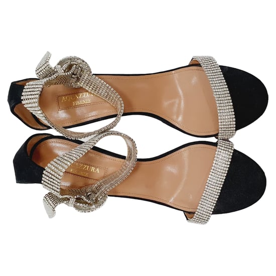 Aquazzura Crystal-Embellished Sandal Heels in Black Suede - Image 5