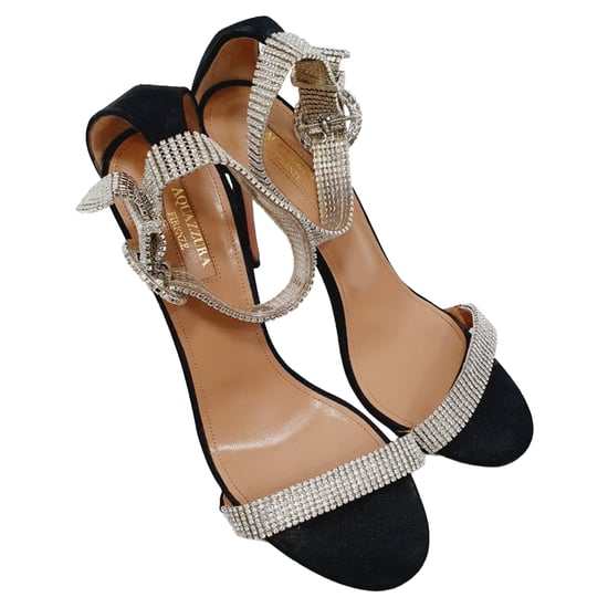 Aquazzura Crystal-Embellished Sandal Heels in Black Suede - Image 6